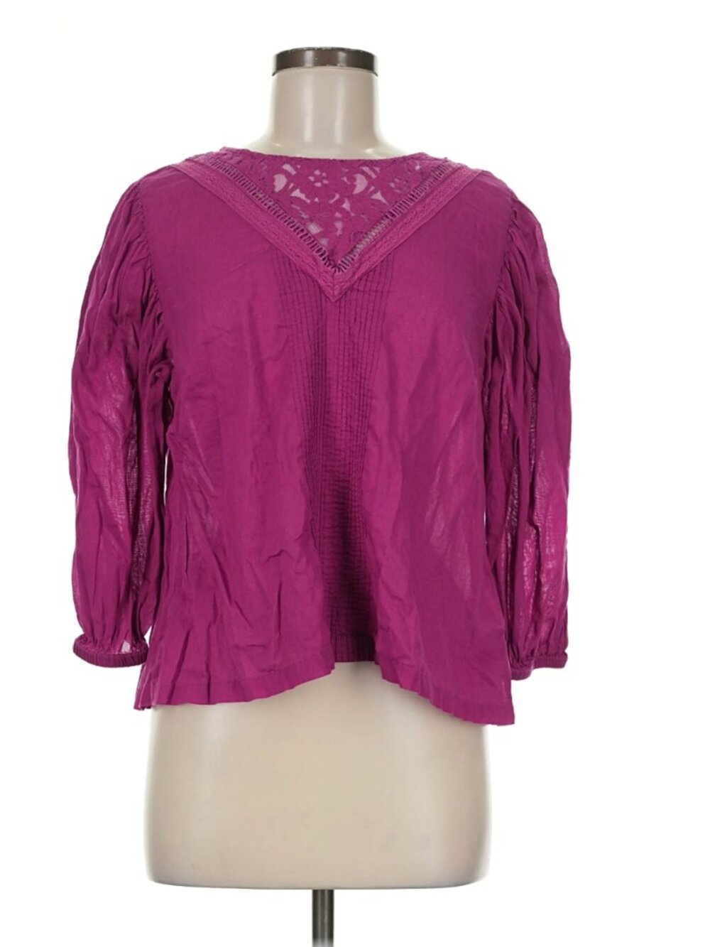 Farm Rio for Anthropologie Magenta Lace Puff Sleeve Blouse Top M Petite